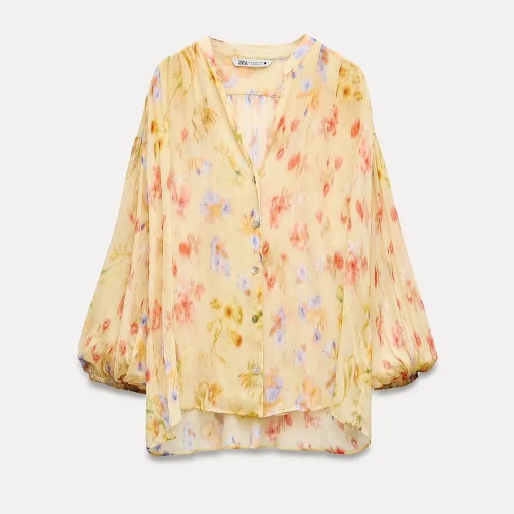 ZARA Floral Sheer Button-Front Blouse. 
Size XS · New With Tags · 100% Viscose